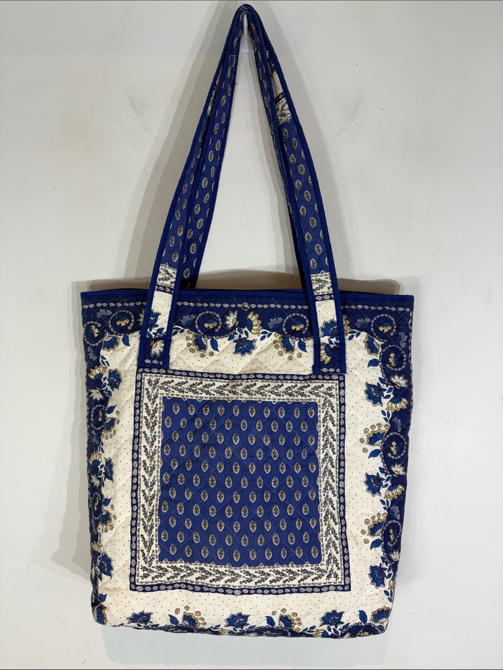 Blue and White Floral Quilted Tote Bag
